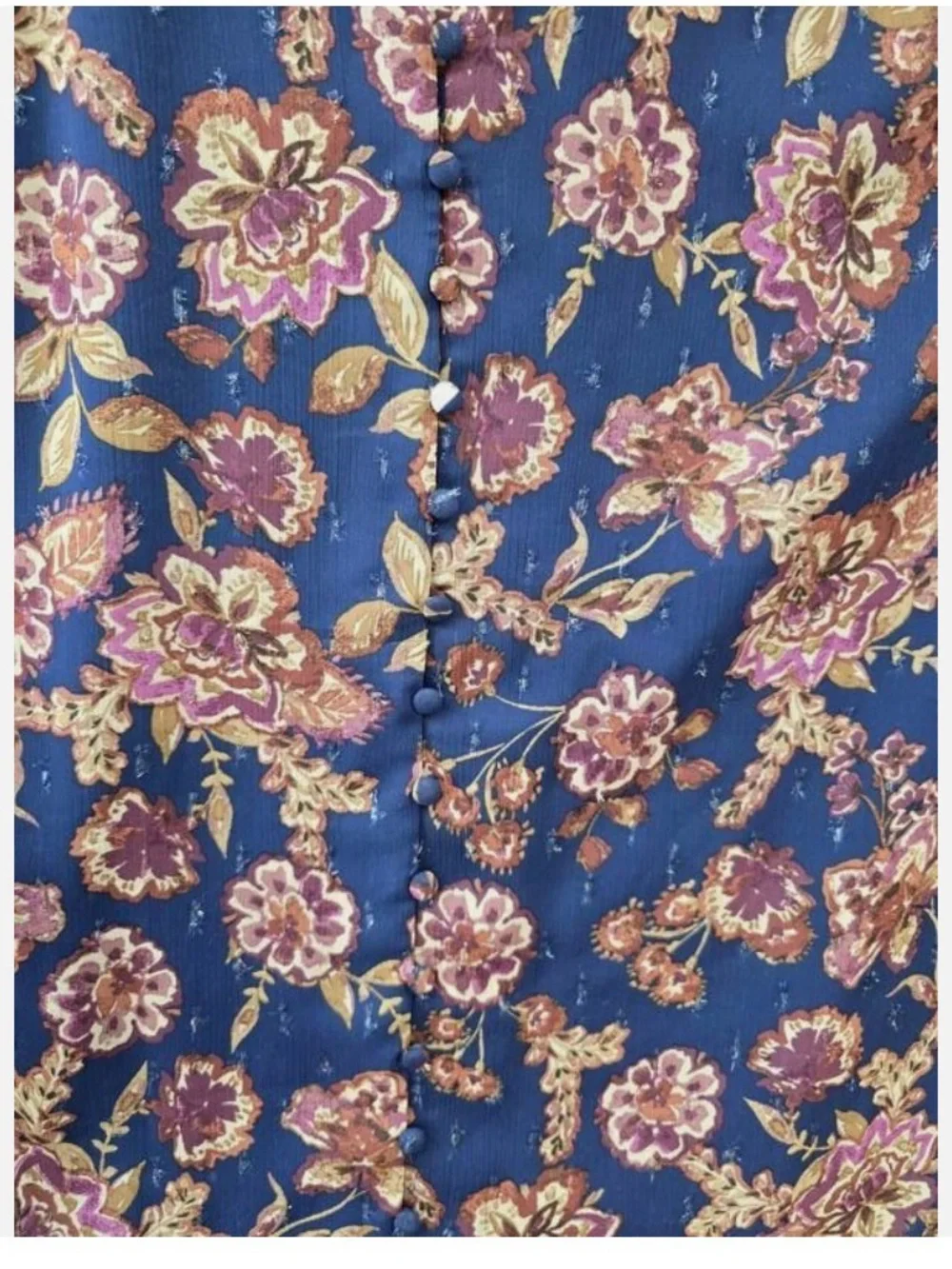 Vince Camuto Navy Floral V-Neck Blouse with Pink and Rust Print